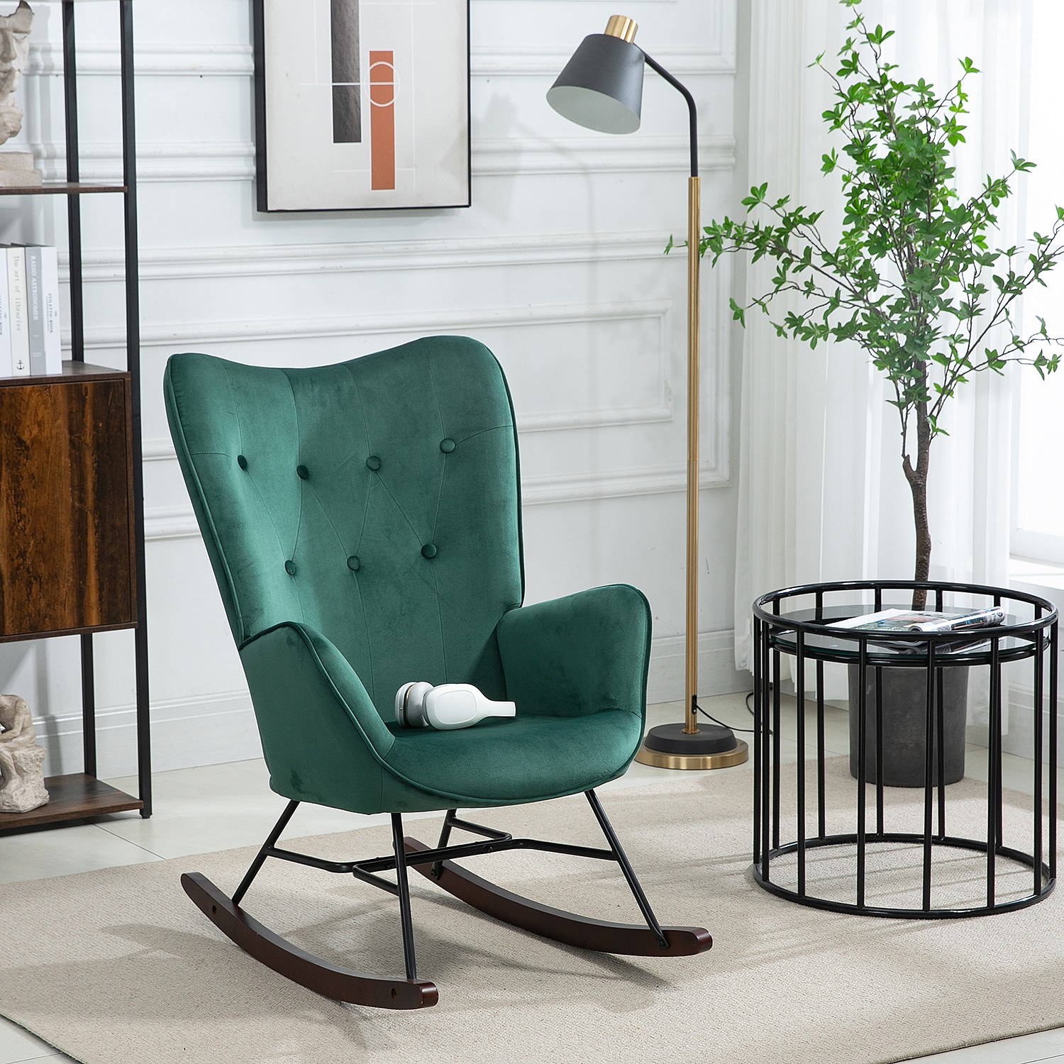 Fauteuil à Bascule Allaitement - Cadre Acier, Repose-pieds Réglable 5 Niveaux - Confortable, Pour Salon Ou Chambre