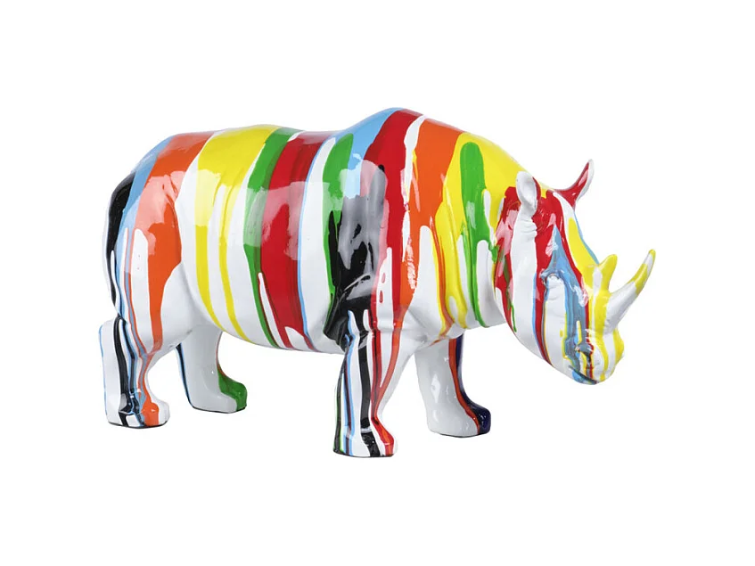Statue rhinocéros coulures peintures multicolores H17 cm - BASIL DRIPS