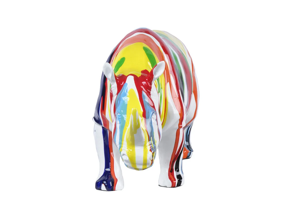 Statue rhinocéros coulures peintures multicolores H17 cm - BASIL DRIPS