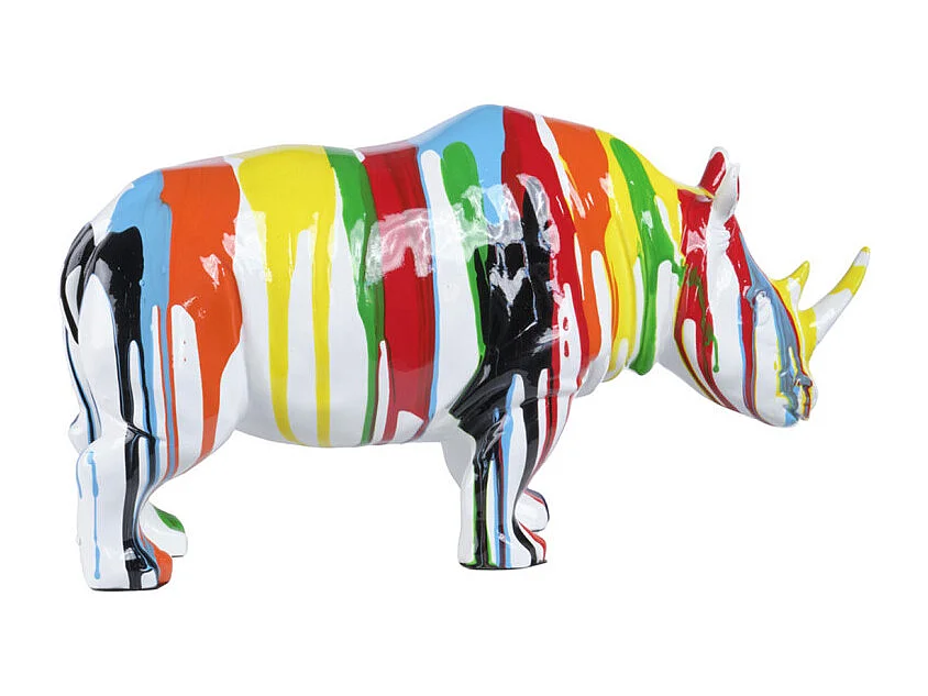 Statue rhinocéros coulures peintures multicolores H17 cm - BASIL DRIPS