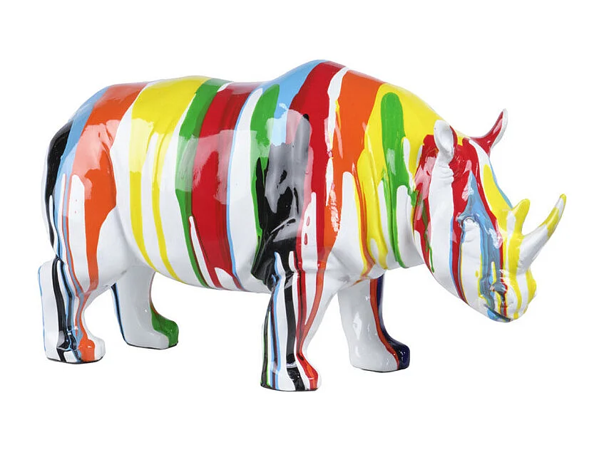 Statue rhinocéros coulures peintures multicolores H17 cm - BASIL DRIPS
