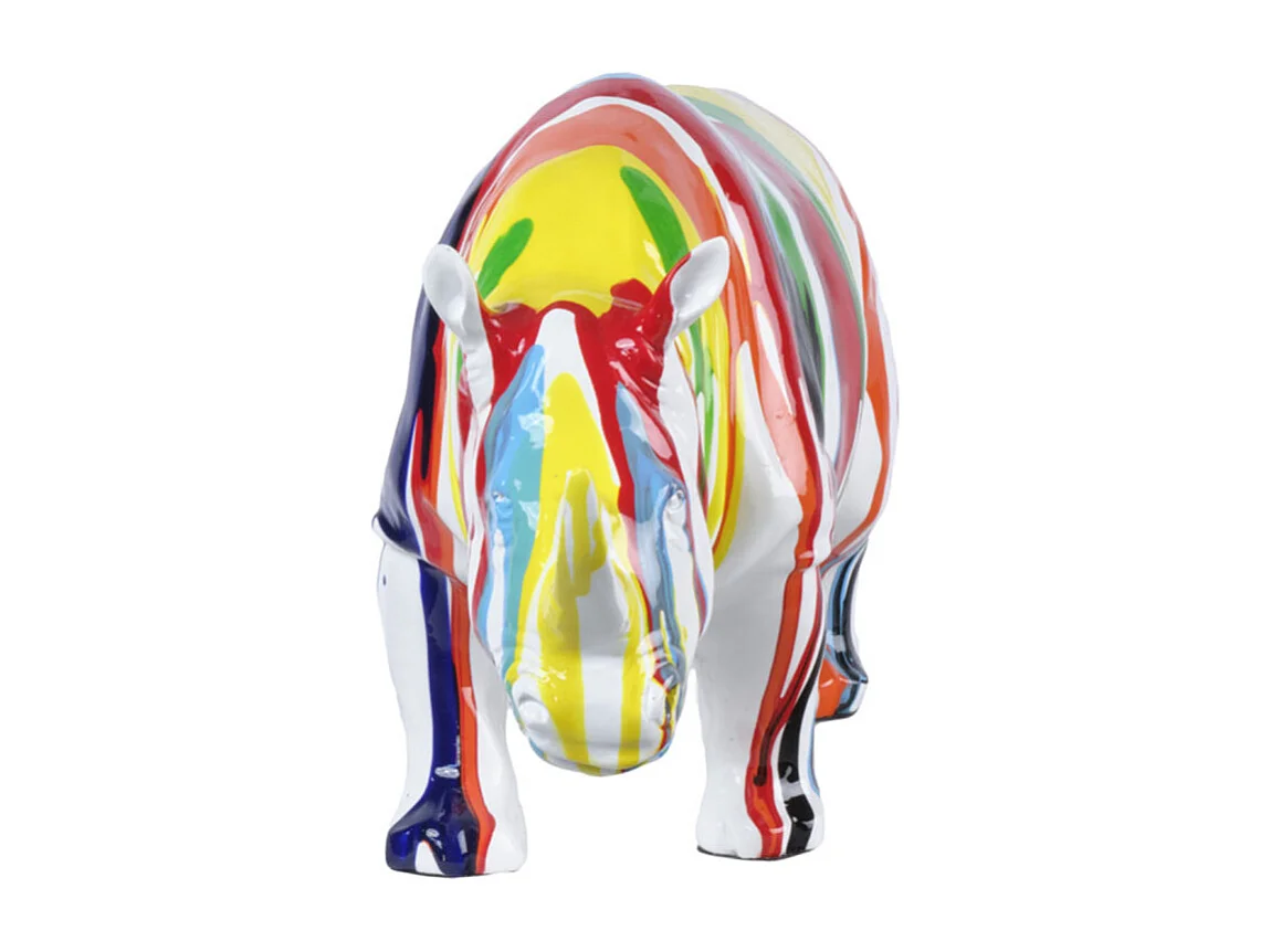 Statue rhinocéros coulures peintures multicolores H17 cm - BASIL DRIPS