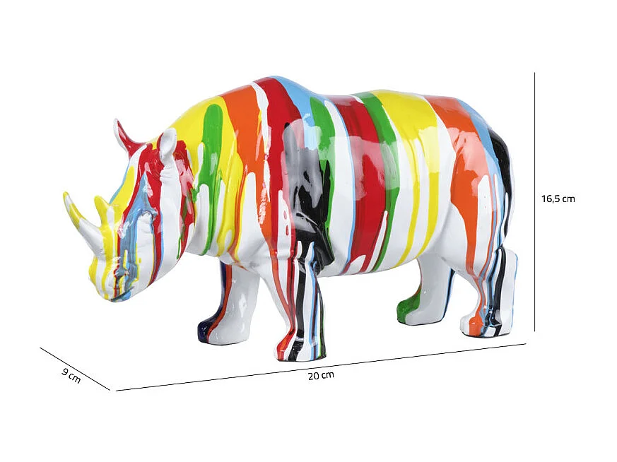 Statue rhinocéros coulures peintures multicolores H17 cm - BASIL DRIPS