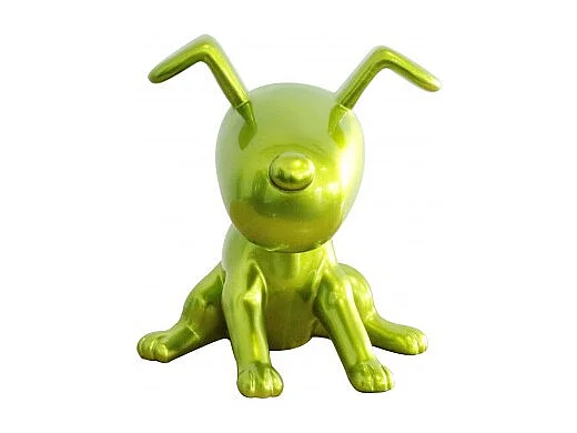 Statue chien assis avec peinture verte métallisée H28 cm - GREEN SNOOP