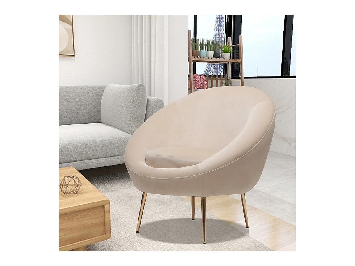 Poltrona de veludo "Cocon" confortável e elegante para sala de estar, quarto ou escritório - Bege