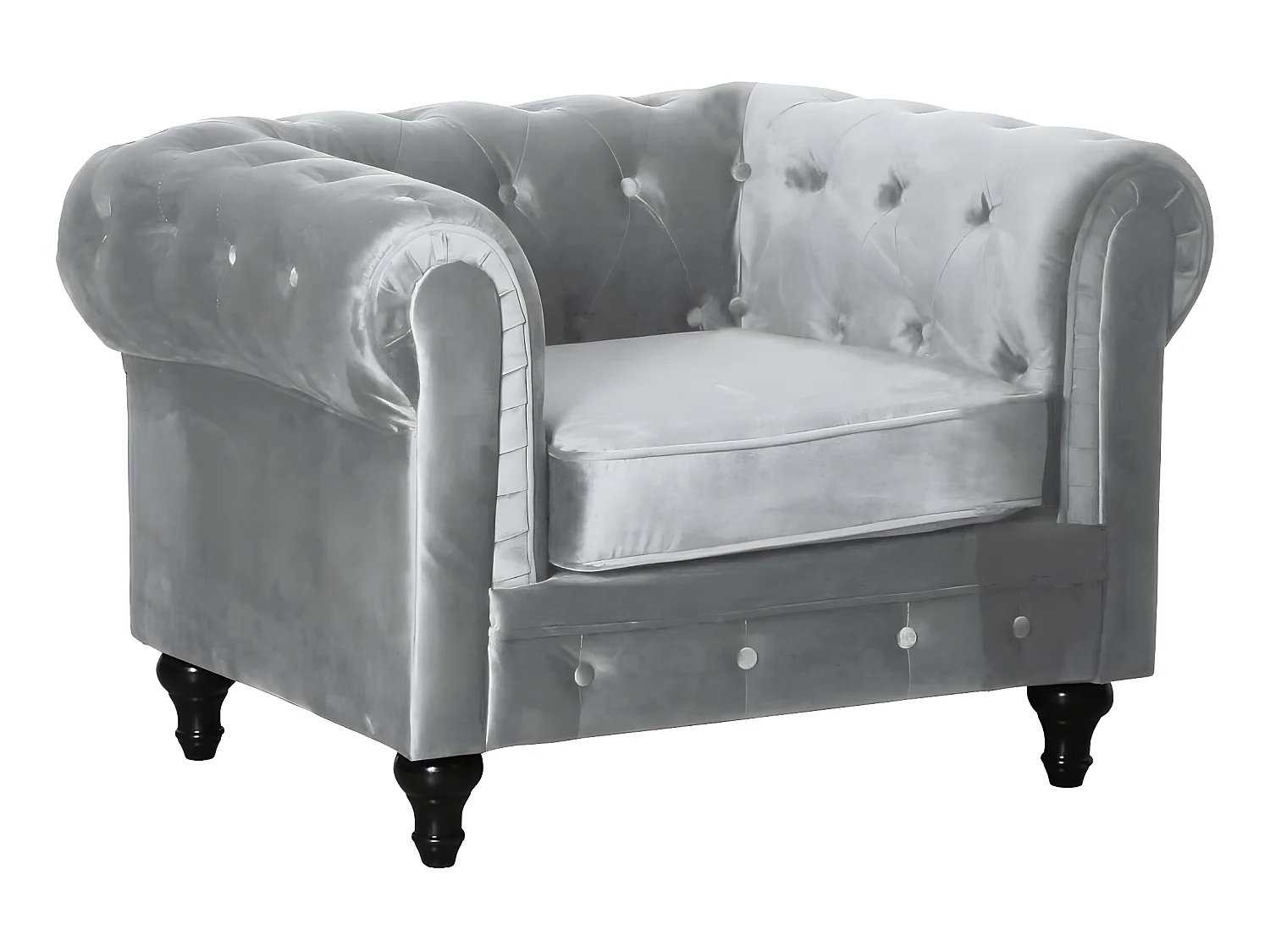 Fauteuil Chesterfield Velours "Aliza" - 111 x 82 x 70 cm - Gris