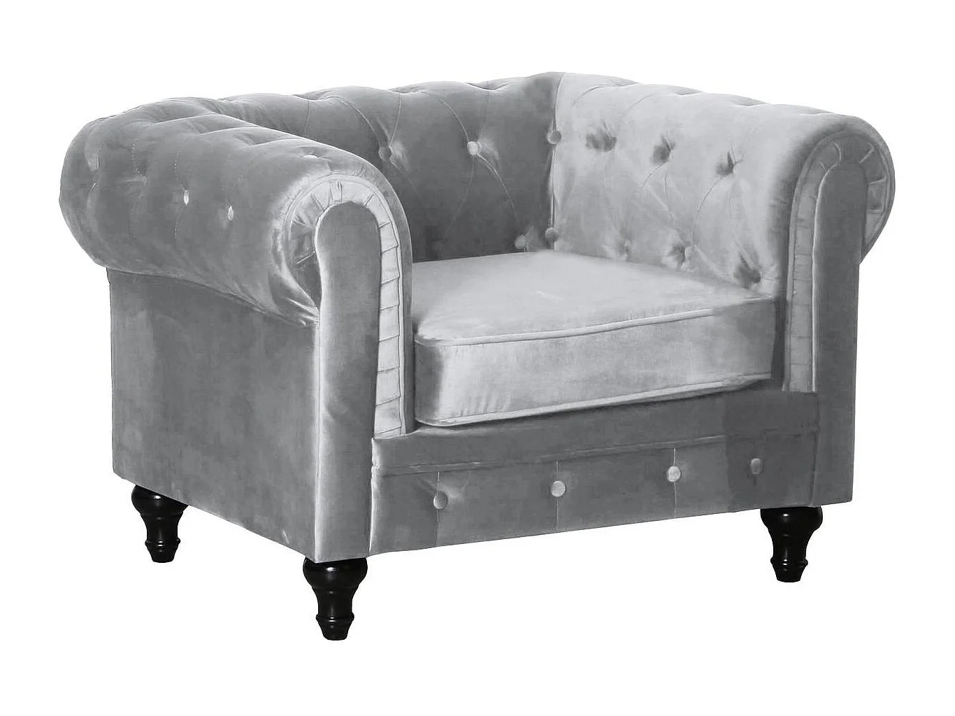 Fauteuil Chesterfield Velours "Aliza" - 111 x 82 x 70 cm - Gris