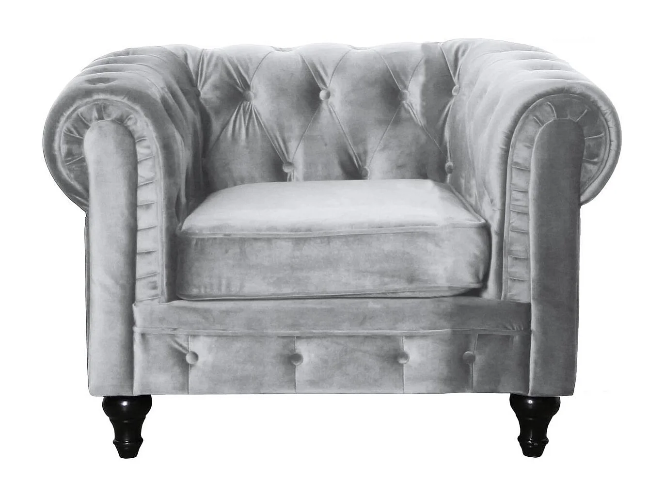 Fauteuil Chesterfield Velours "Aliza" - 111 x 82 x 70 cm - Gris