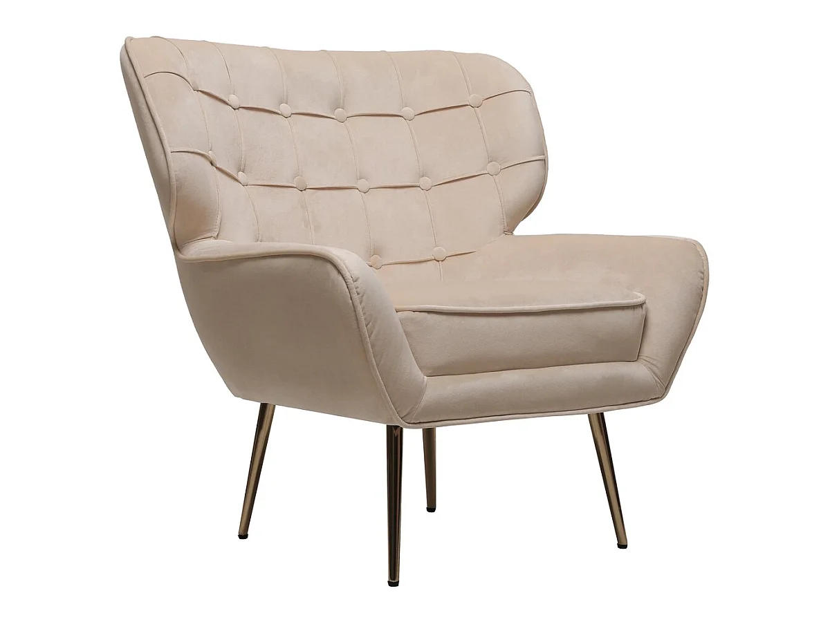 Fauteuil en velours "Austin" - 79 x 71 x 79.5 cm - Beige