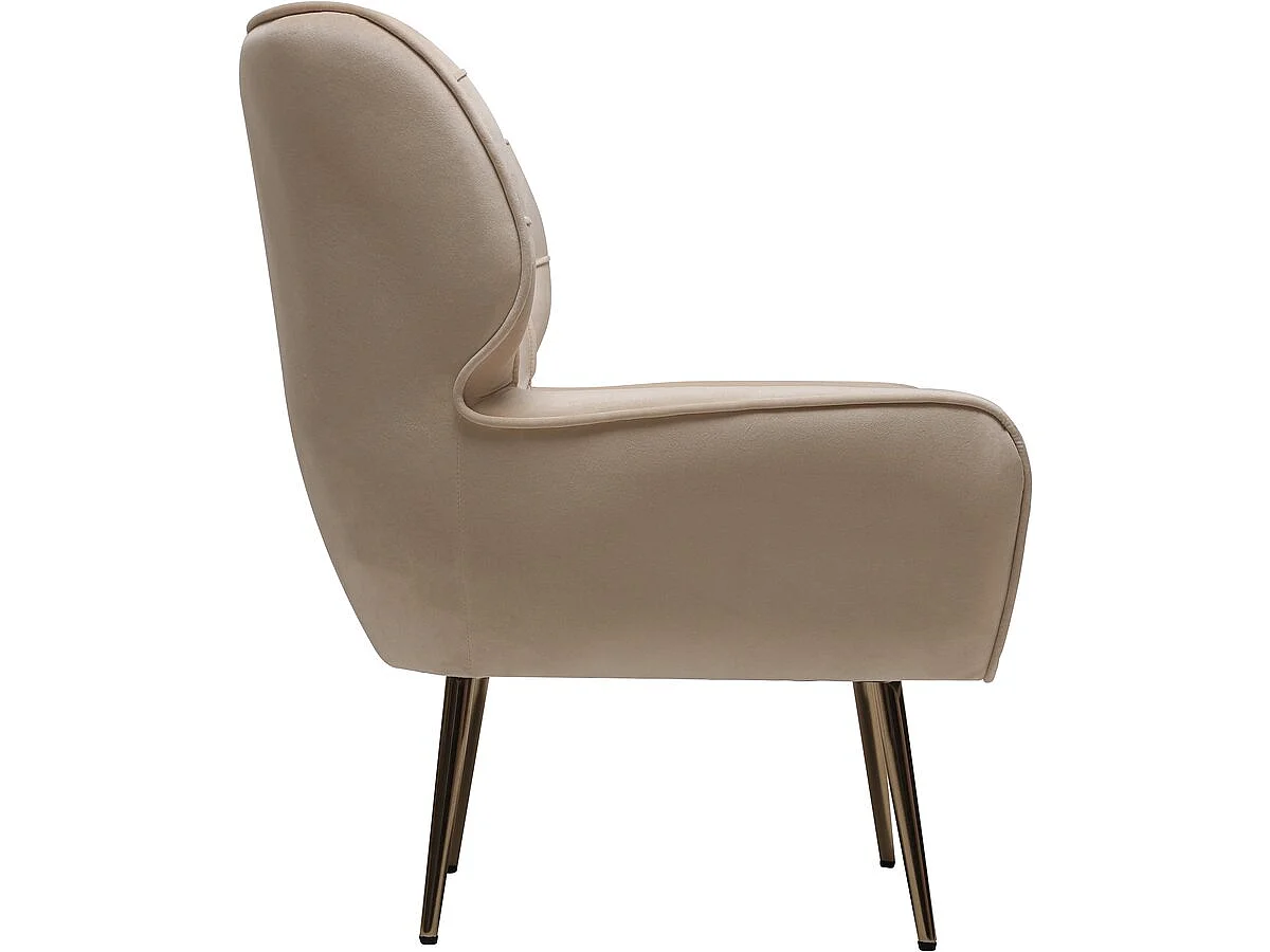 Comfortabele "Austin" fluwelen fauteuil met gewatteerde rugleuning en grote armleuningen - Beige