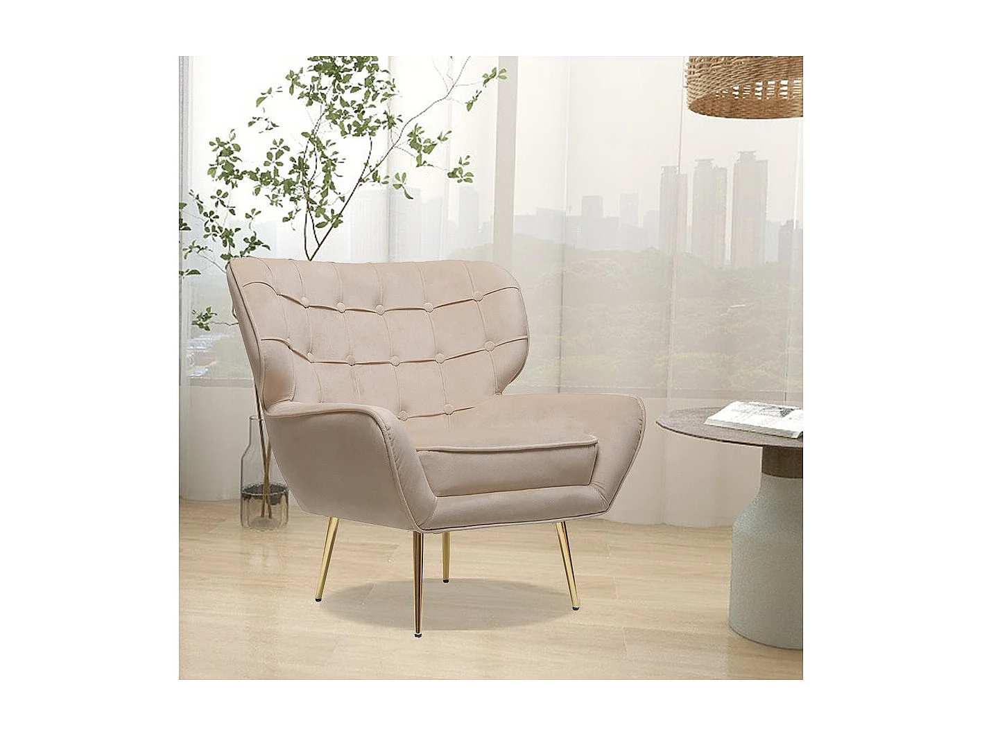 Fauteuil en velours "Austin" - 79 x 71 x 79.5 cm - Beige