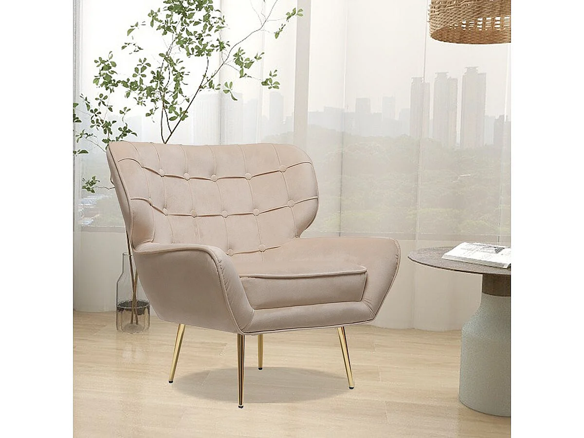 Poltrona de veludo "Austin" - 79 x 71 x 79,5 cm - Bege