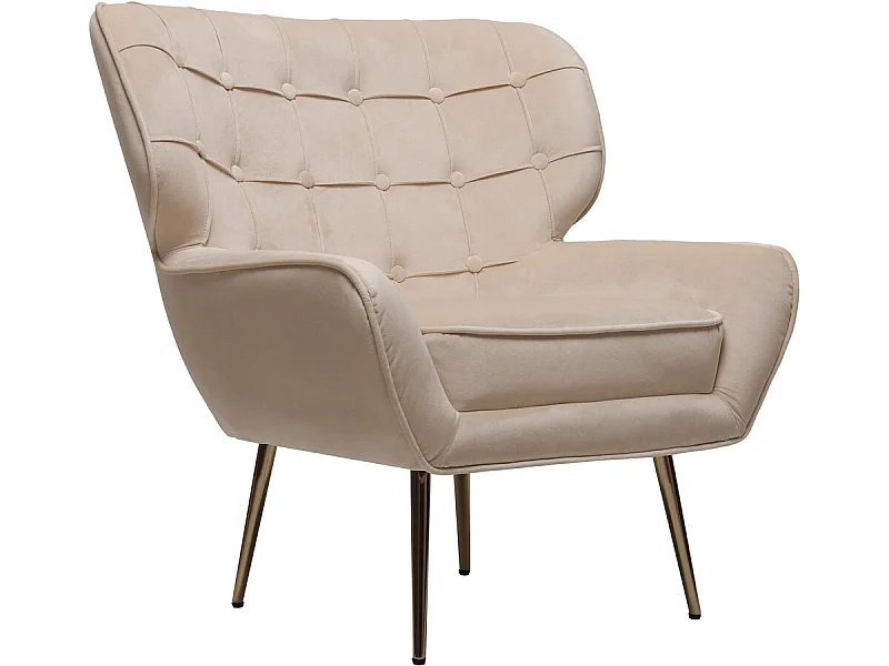 Fauteuil en velours "Austin" - 79 x 71 x 79.5 cm - Beige