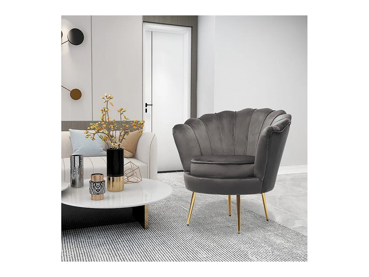 Fauteuil en velours "Floria" - 75 x 68 x 77.5 cm - Gris