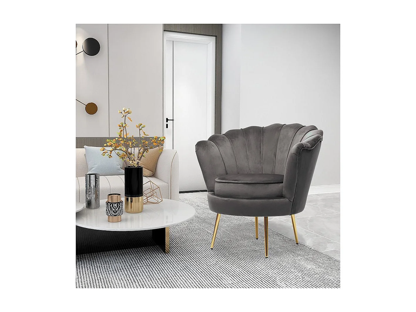 Stoel fauteuil velours fluweel "Floria" - 75 x 68 x 77,5 cm - Grijs