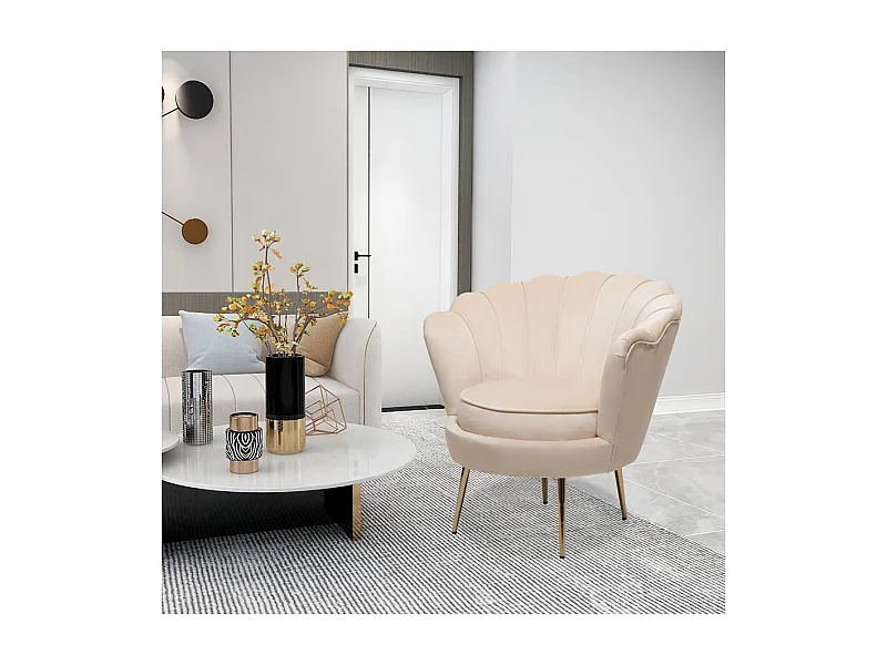 Fauteuil en velours "Floria" - 70 x 73 x 76 cm - Beige