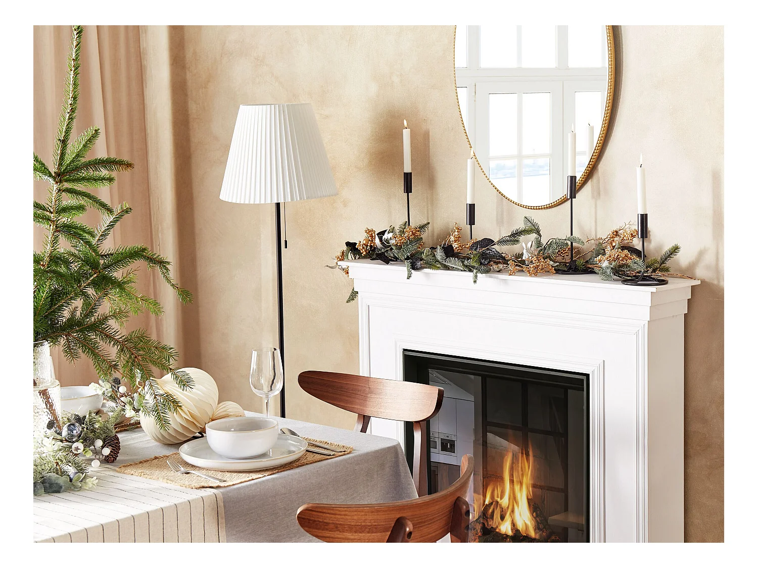 Kunst-Weihnachtsgirlande bunt 150 cm mit Blättern grün / schwarz Terrrassa