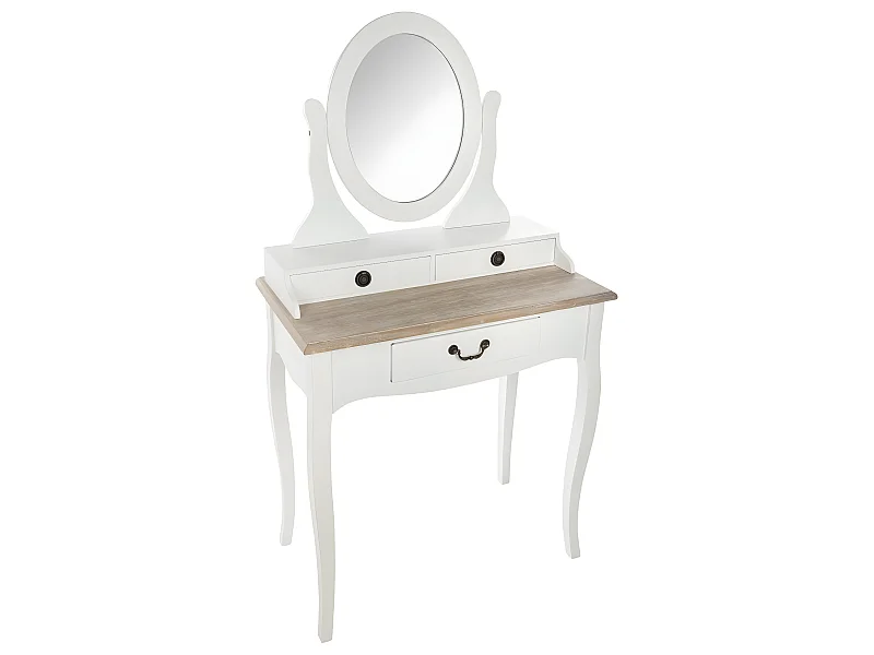 Meuble Coiffeuse en Bois Blanc et Naturel effet blanchi