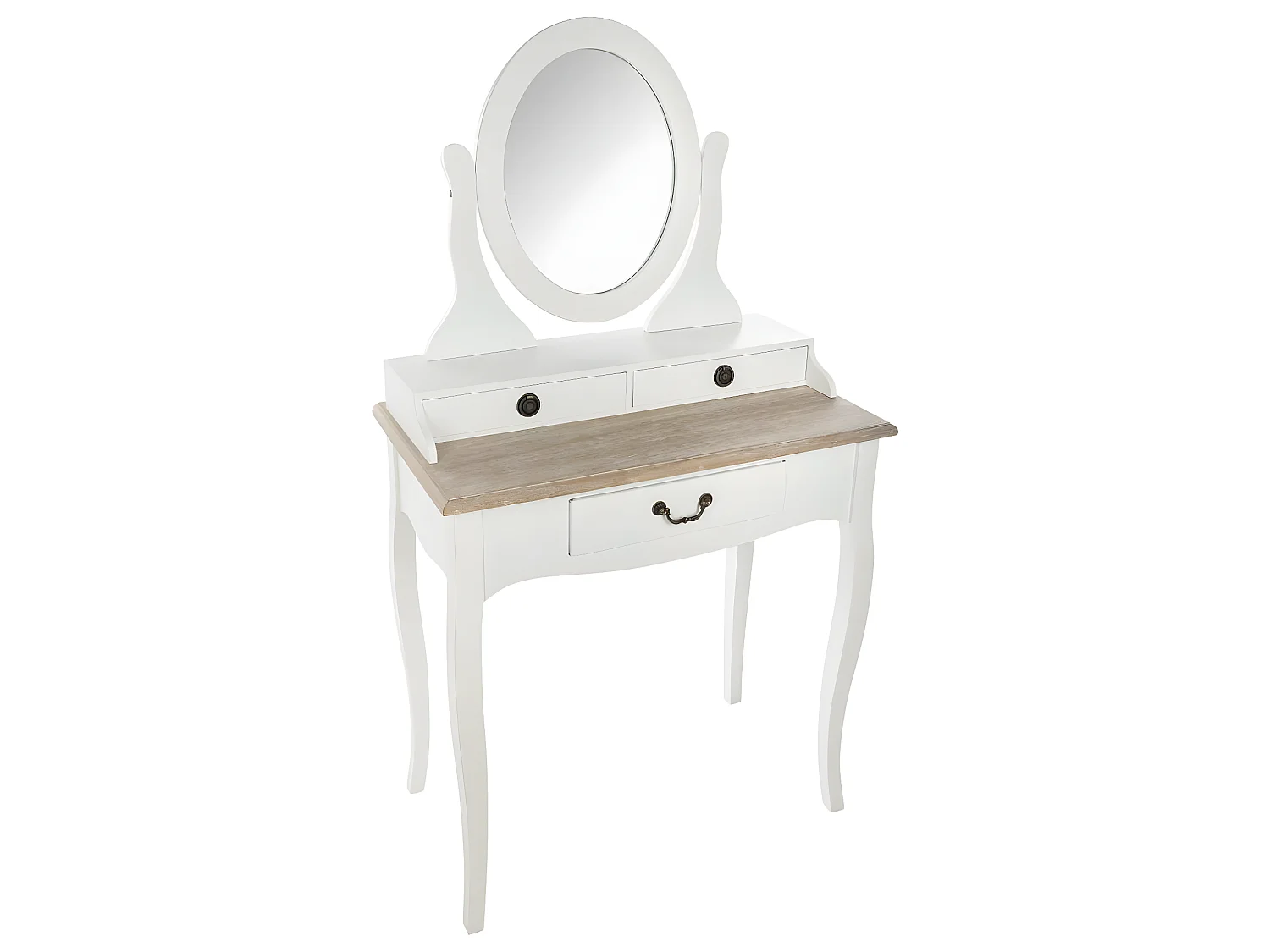 Meuble Coiffeuse en Bois Blanc et Naturel effet blanchi