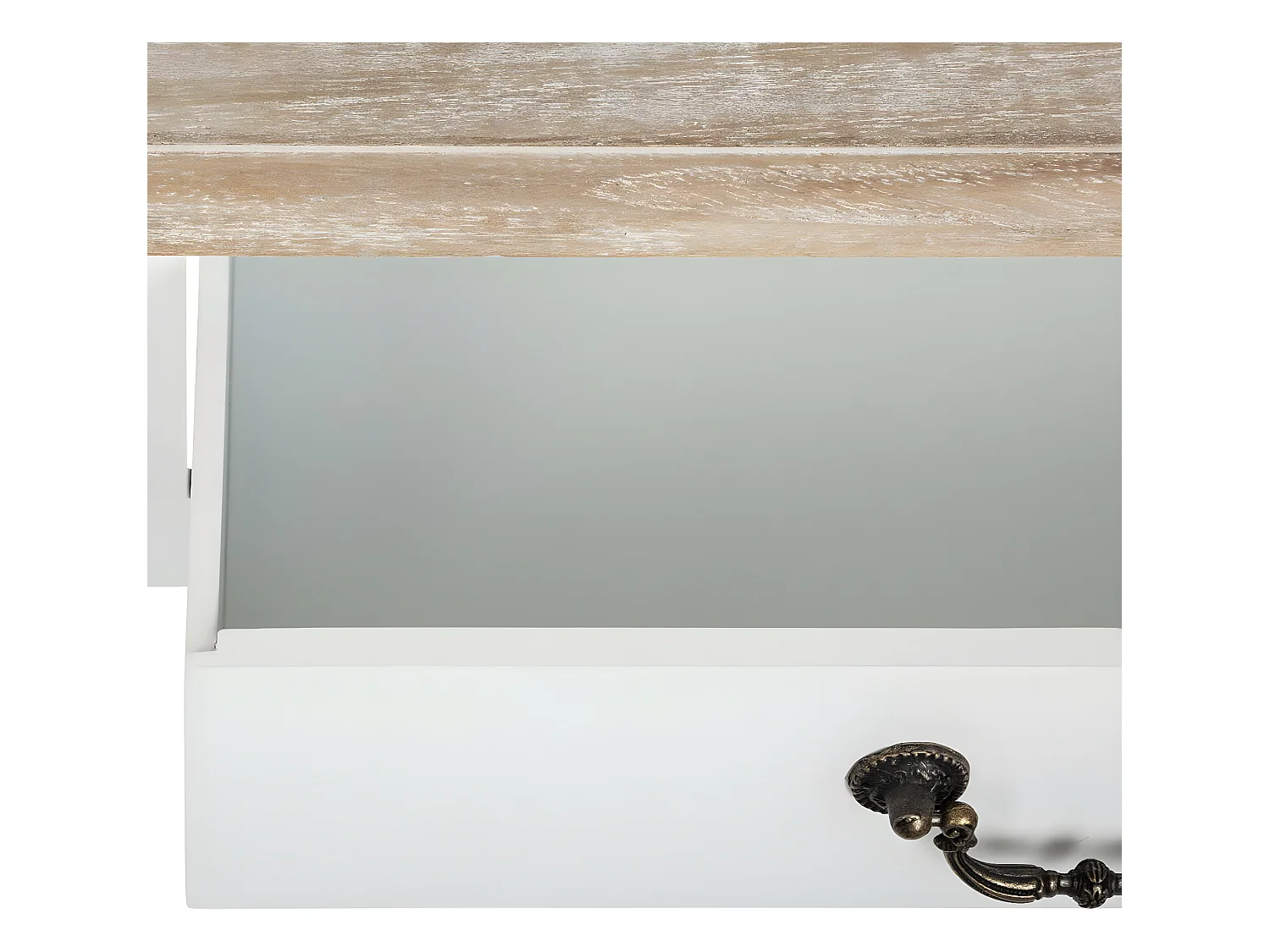 Meuble Coiffeuse en Bois Blanc et Naturel effet blanchi