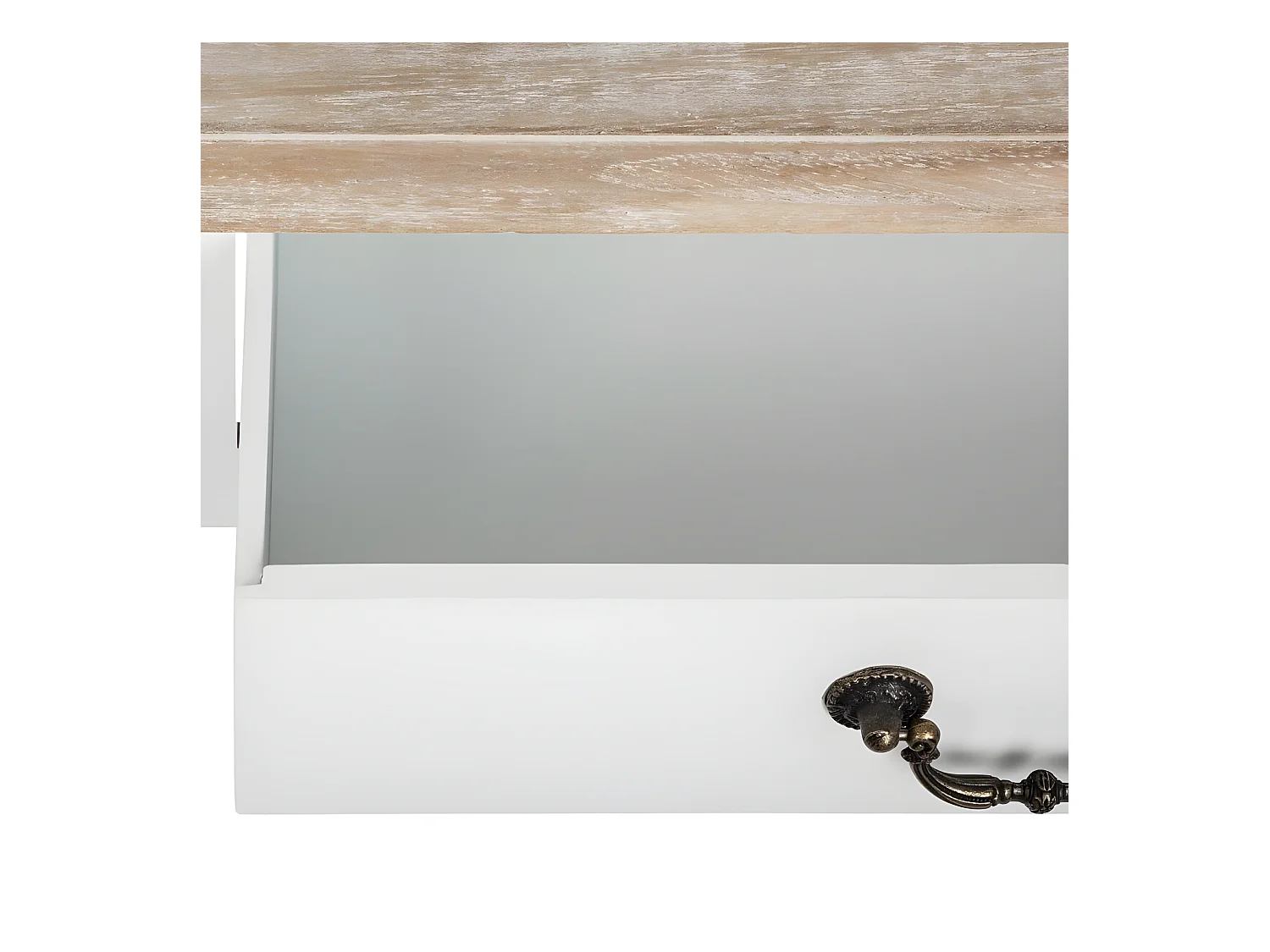 Meuble Coiffeuse en Bois Blanc et Naturel effet blanchi