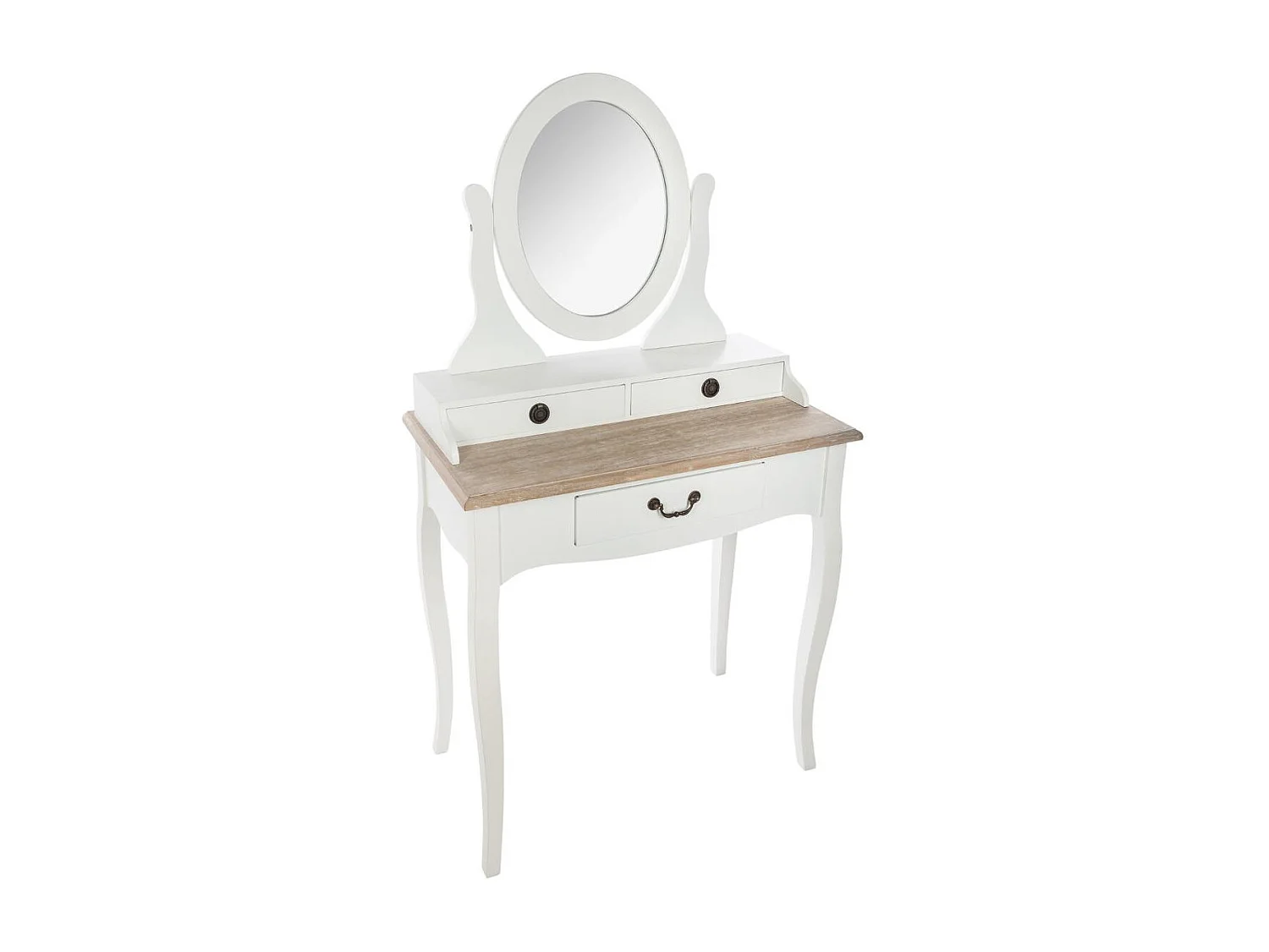 Meuble Coiffeuse en Bois Blanc et Naturel effet blanchi