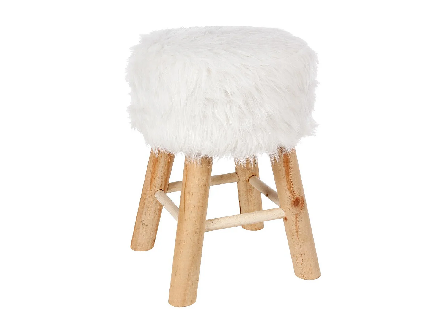 Taburete peludo Madera blanco 30x30x45