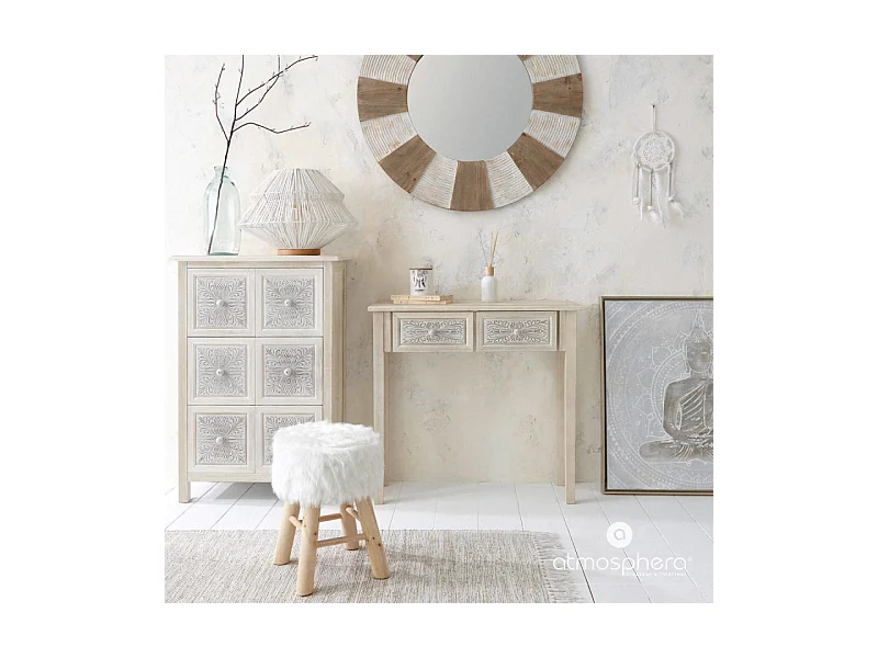 Taburete peludo Madera blanco 30x30x45