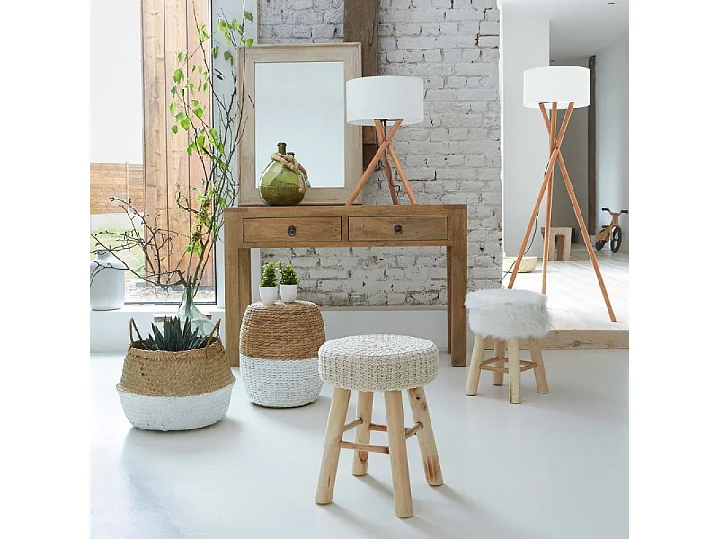 Taburete peludo Madera blanco 30x30x45