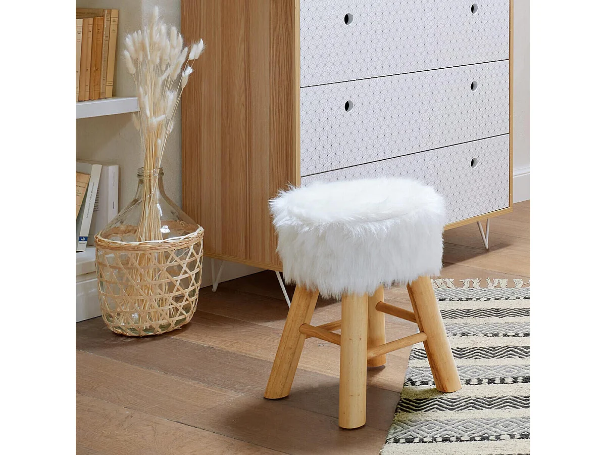 Taburete peludos Madera blanco 30x30x45