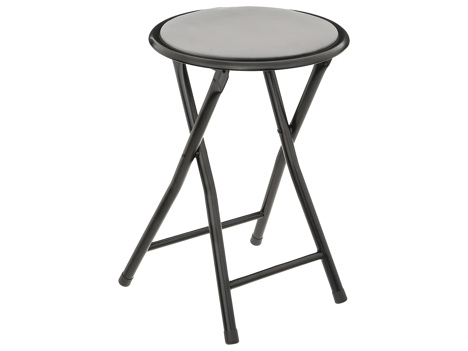 Tabouret pliant en Velours Gris et Métal Noir