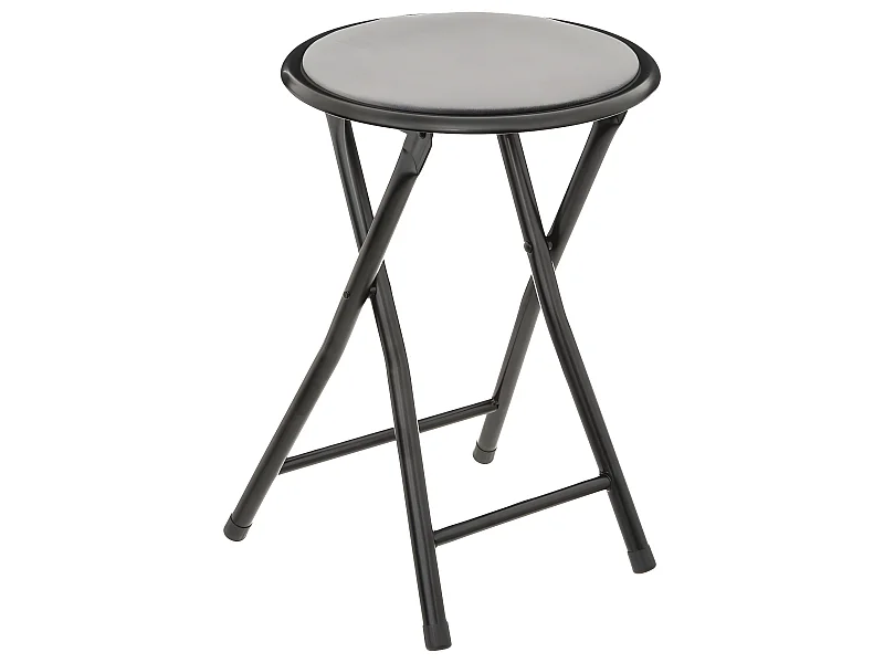 Tabouret pliant en Velours Gris et Métal Noir