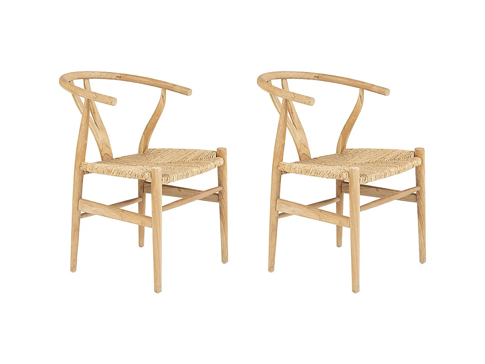 Stuhl 2er-Set - Teakholz & Strohgeflecht - Naturfarben - POGIANA