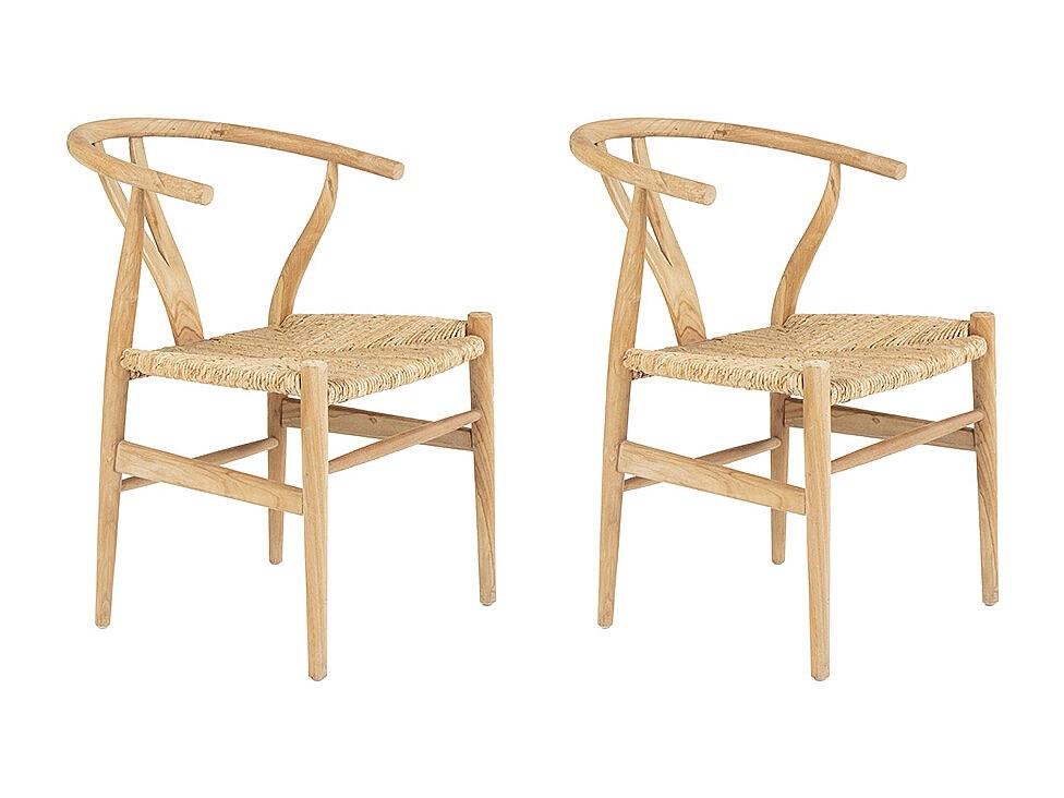 Stuhl 2er-Set - Teakholz & Strohgeflecht - Naturfarben - POGIANA günstig online kaufen