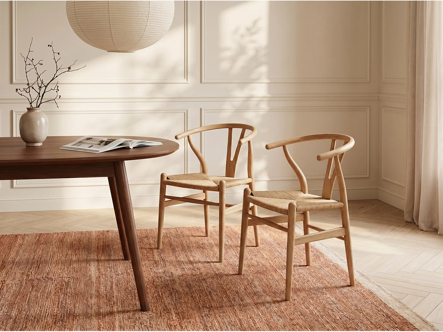 Lot de 2 chaises en teck et paille - Naturel - POGIANA