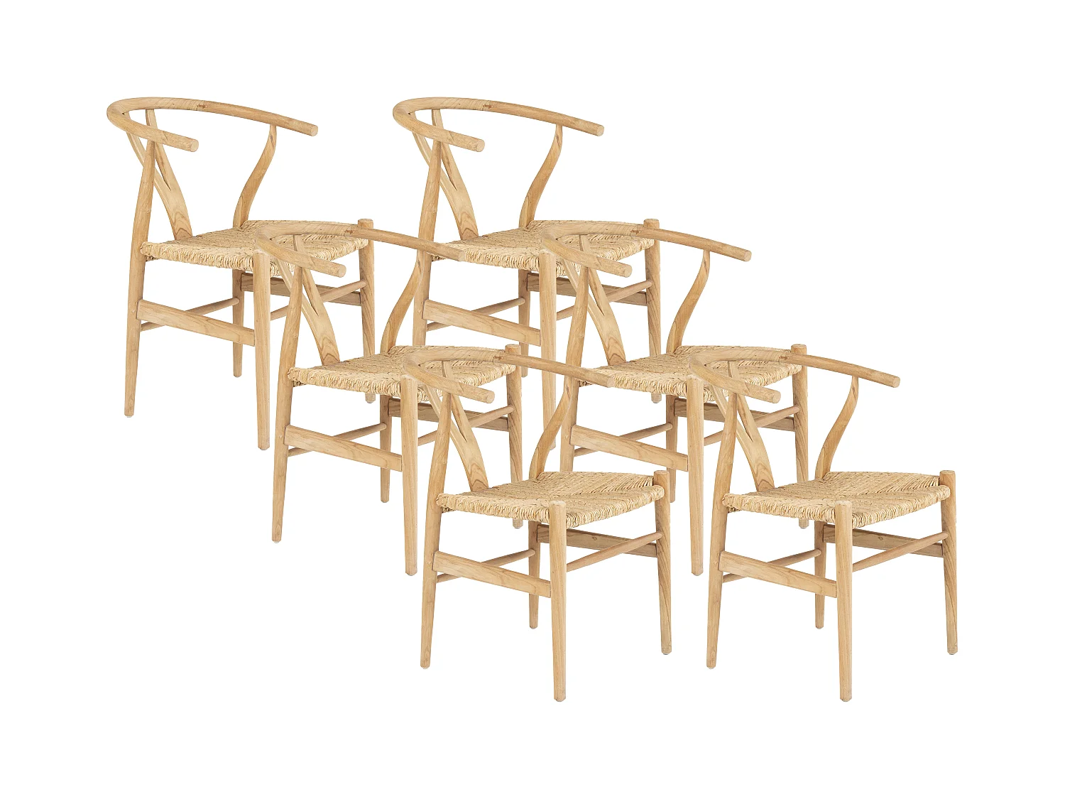 Stuhl 6er-Set - Teakholz & Strohgeflecht - Naturfarben - POGIANA