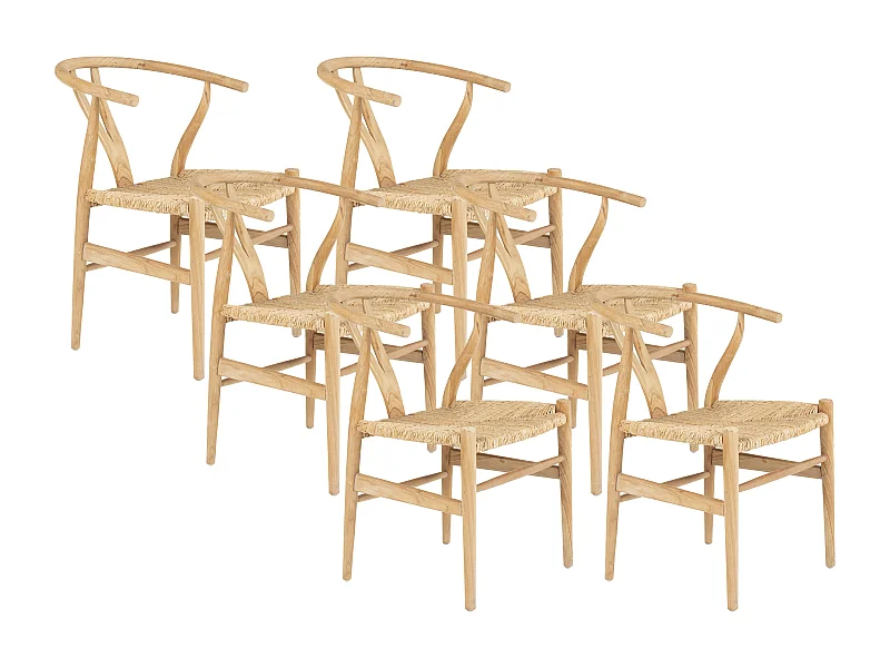 Lot de 6 chaises en teck et paille - Naturel - POGIANA