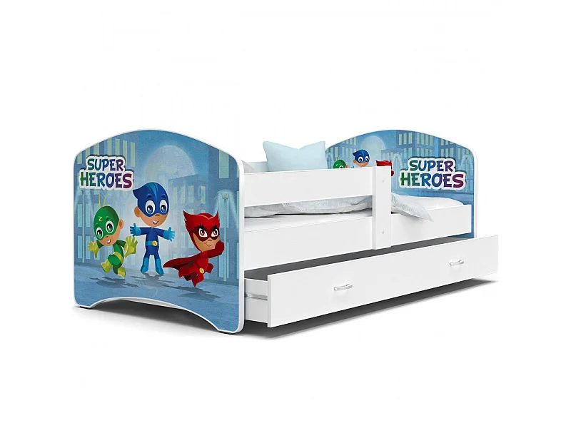 Lit Enfant Happy 80x160 Pyjamasques Blanc Livré avec sommiers, tiroir et matelas en mousse de 7cm