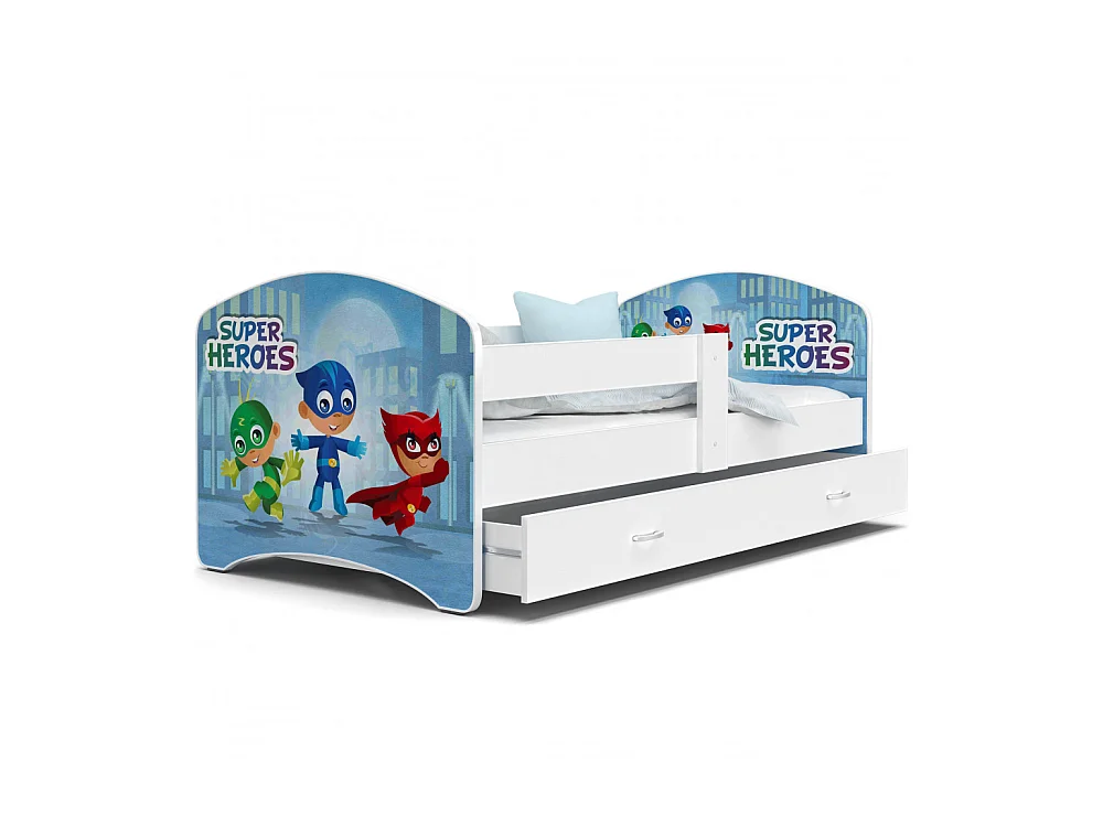 Lit Enfant Happy 80x160 Pyjamasques Blanc Livré avec sommiers, tiroir et matelas en mousse de 7cm