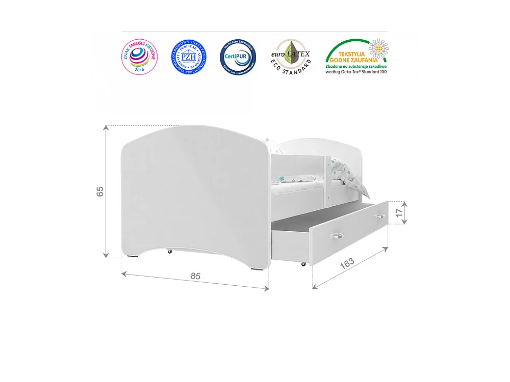 Lit Enfant Happy 80x160 Pyjamasques Blanc Livré avec sommiers, tiroir et matelas en mousse de 7cm