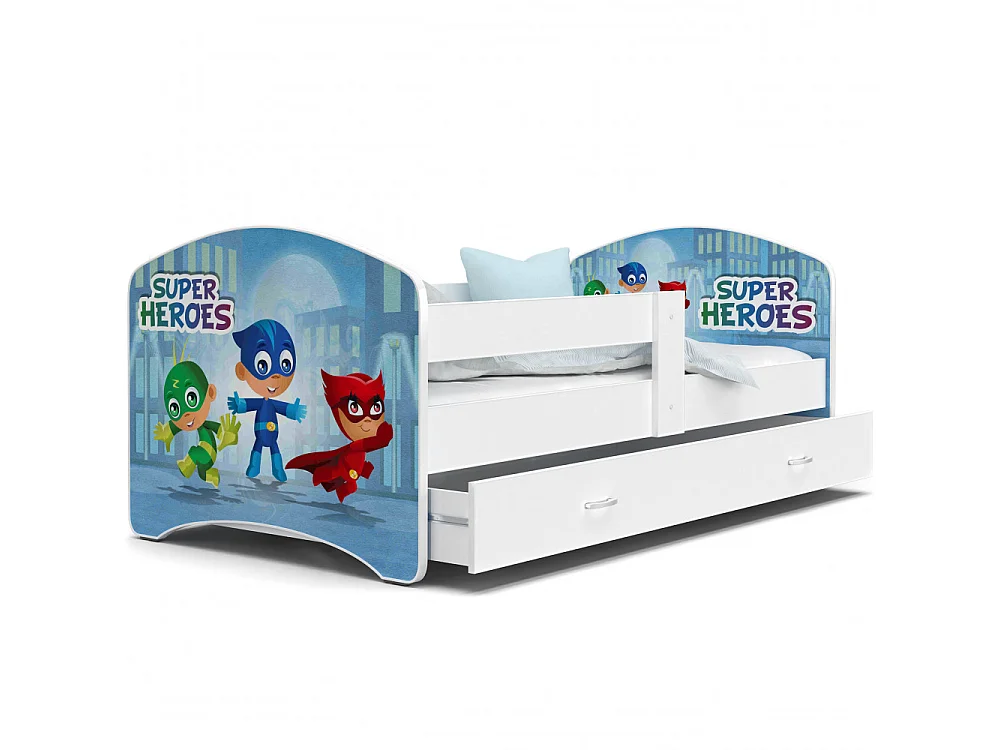 Lit Enfant Happy 80x160 Pyjamasques Blanc Livré avec sommiers, tiroir et matelas en mousse de 7cm