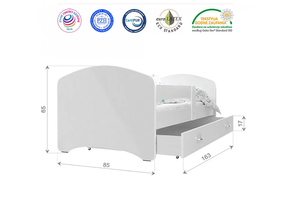 Lit Enfant Happy 80x160 Pyjamasques Blanc Livré avec sommiers, tiroir et matelas en mousse de 7cm