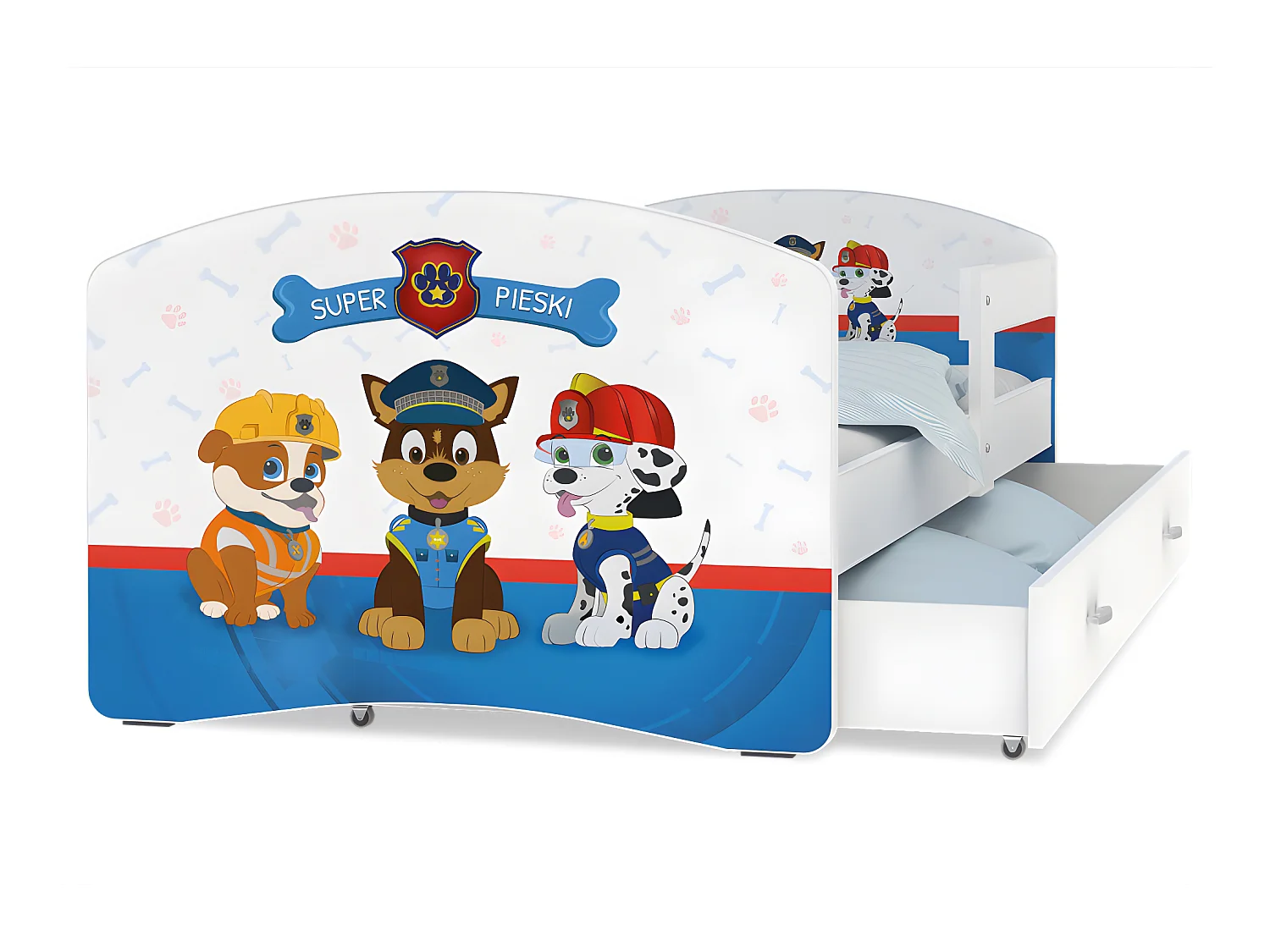 Lit Enfant Happy 80x160 Pat Patrouille Blanc Livré avec sommiers, tiroir et matelas en mousse de 7cm