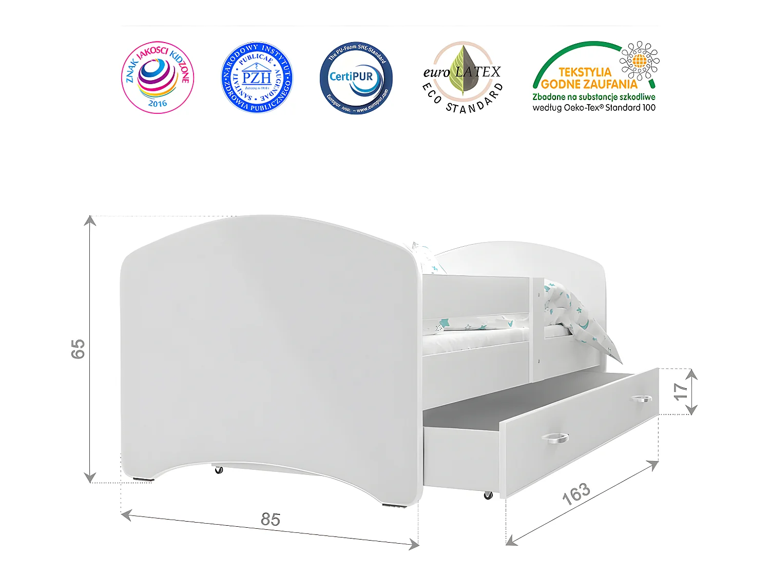 Lit Enfant Happy 80x160 Pat Patrouille Blanc Livré avec sommiers, tiroir et matelas en mousse de 7cm