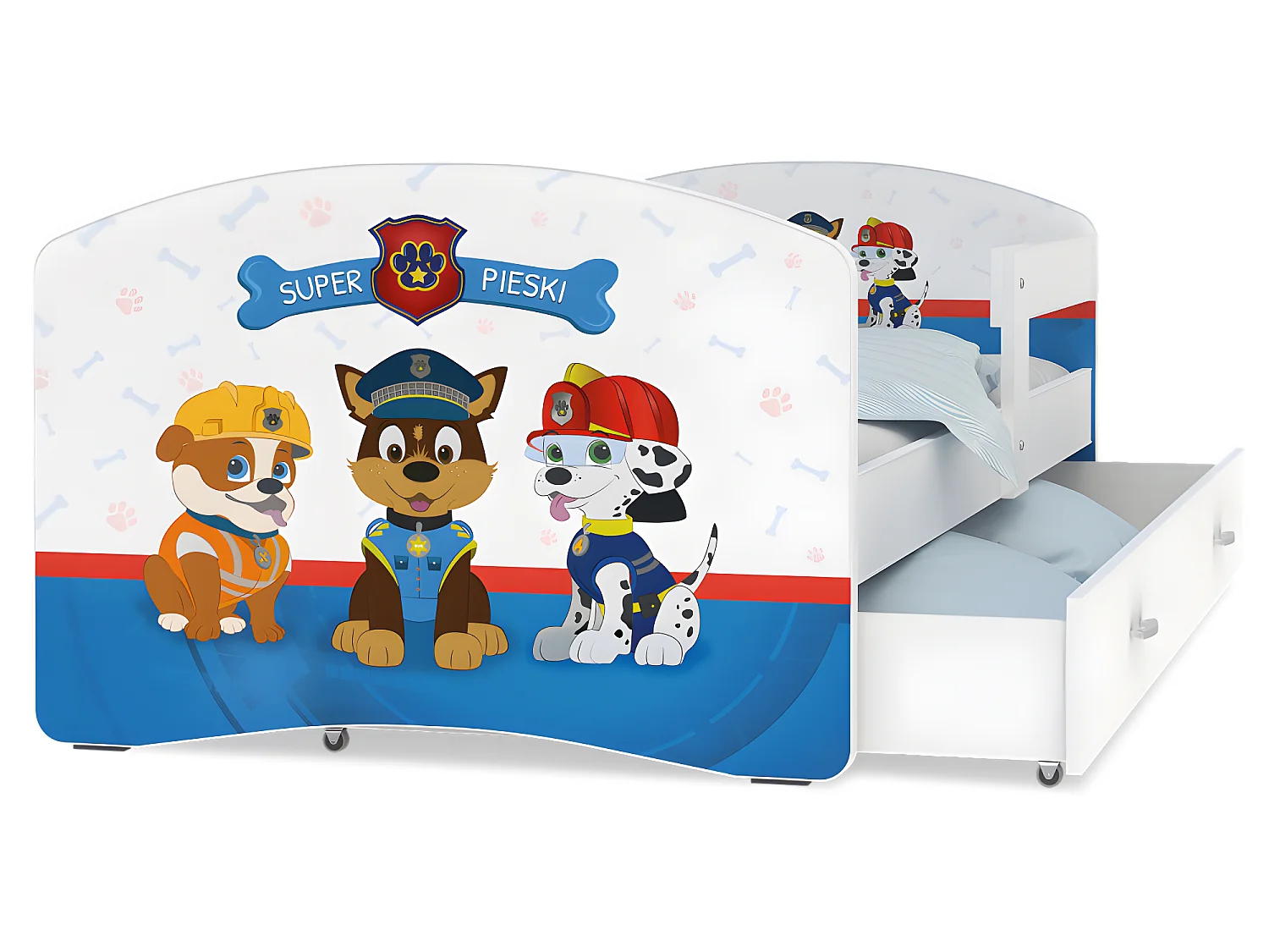 Lit Enfant Happy 80x160 Pat Patrouille Blanc Livré avec sommiers, tiroir et matelas en mousse de 7cm