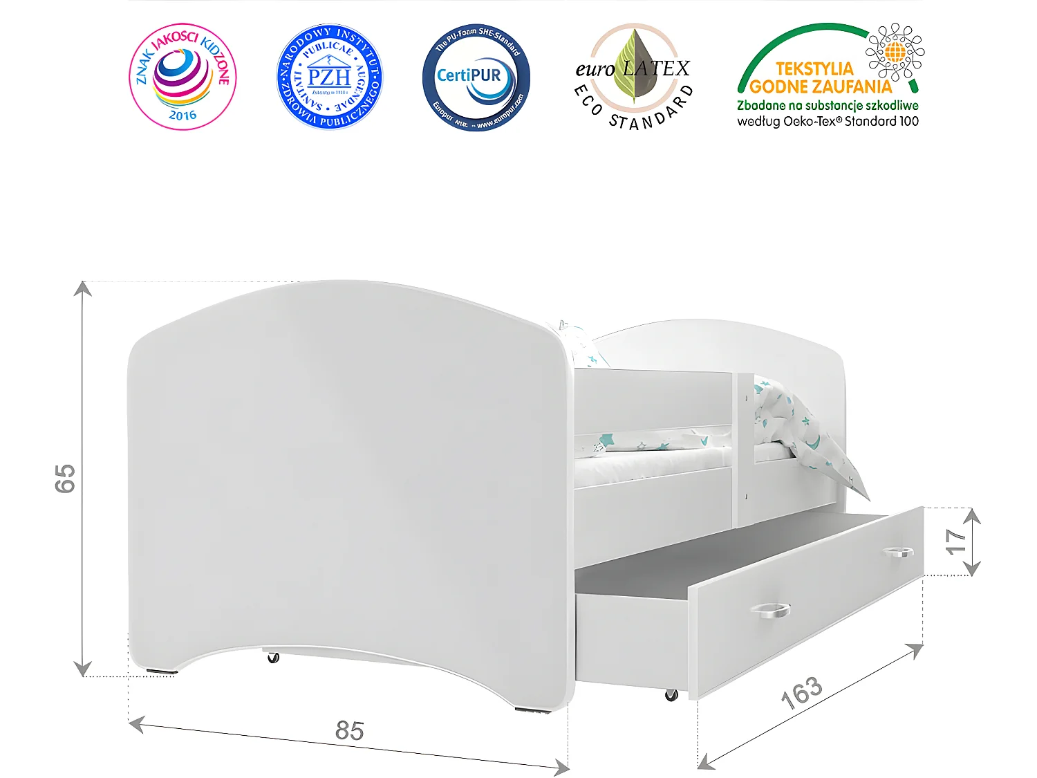 Lit Enfant Happy 80x160 Pat Patrouille Blanc Livré avec sommiers, tiroir et matelas en mousse de 7cm