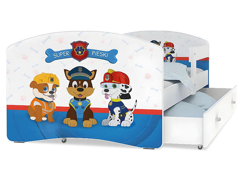 Lit Enfant Happy 80x160 Pat Patrouille Blanc Livré avec sommiers, tiroir et matelas en mousse de 7cm