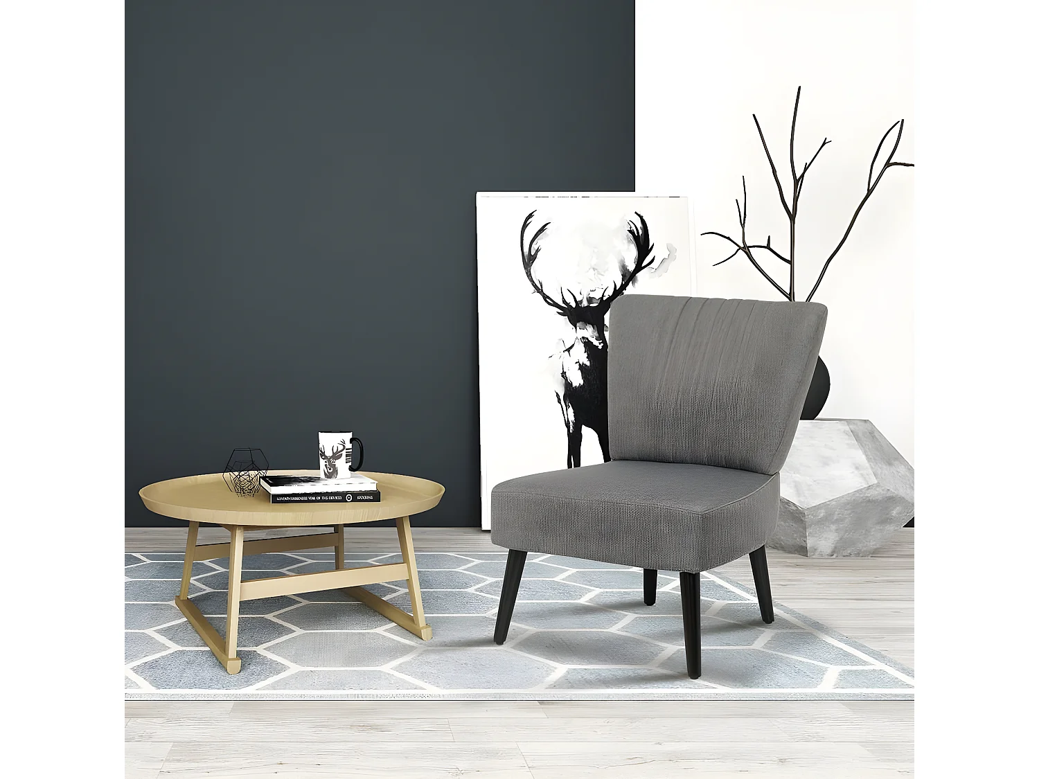 Poltrona de tecido "Zoé" cinza - Confortável e elegante para uma decoração sóbria