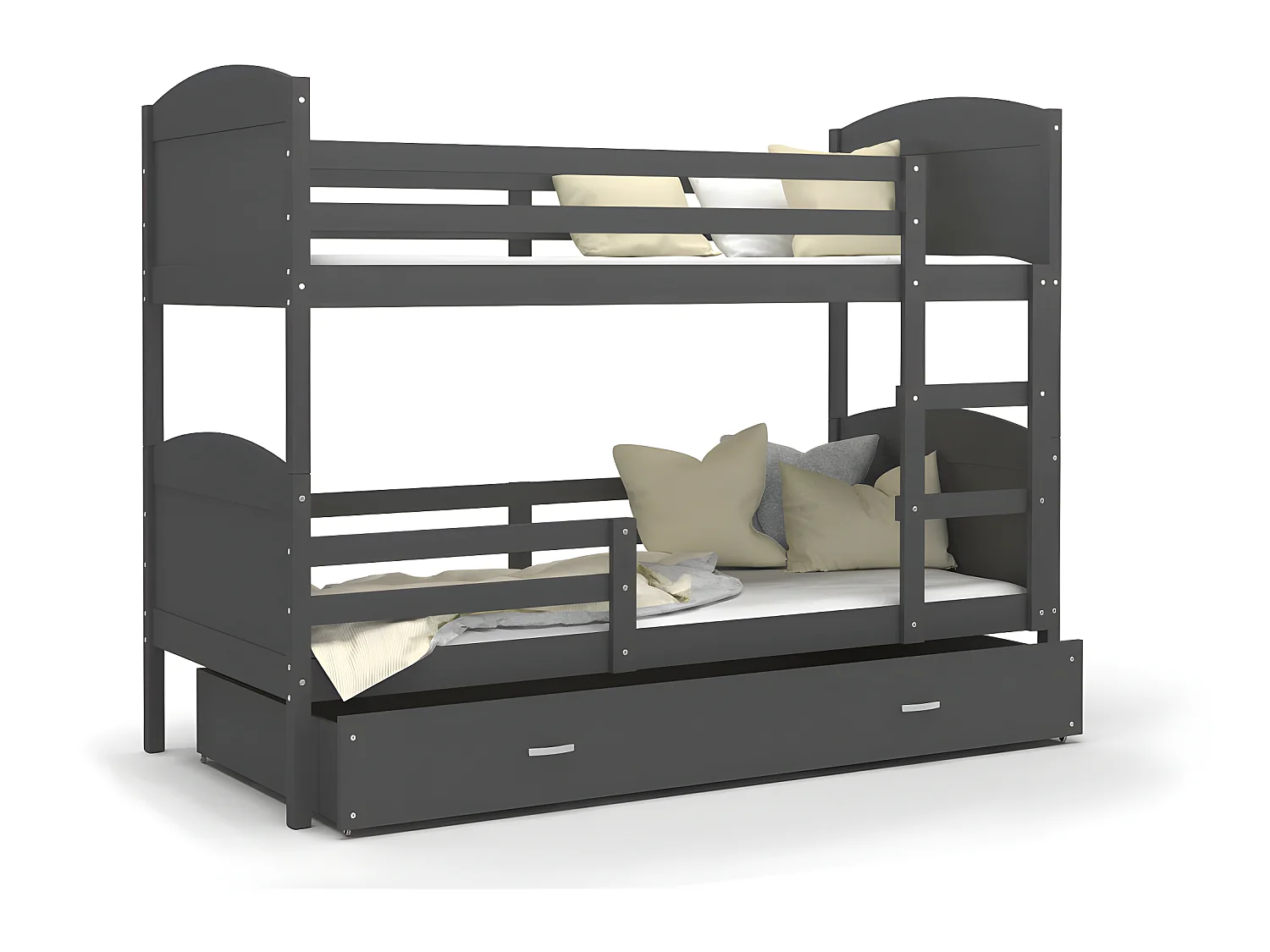 Lit Superposé Mateo 90x190 Gris - gris Livré avec sommiers, tiroir et matelas en mousse de 7cm