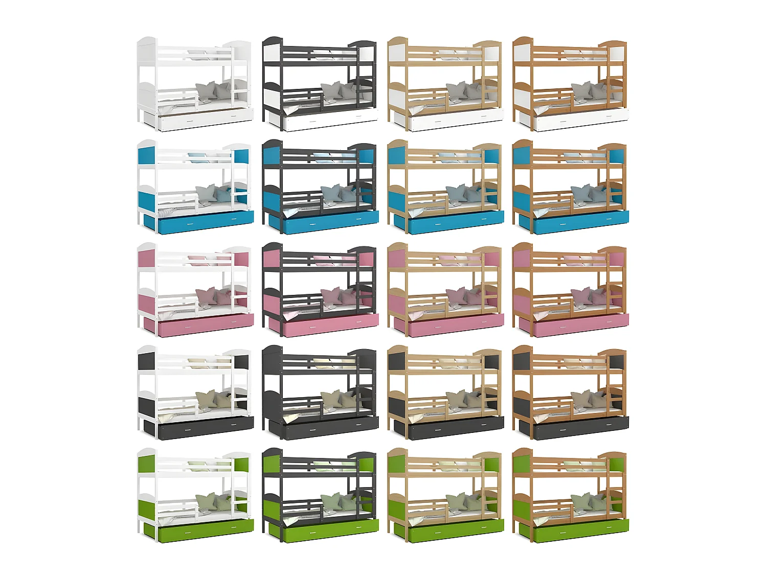 Lit Superposé Mateo 90x190 Gris - gris Livré avec sommiers, tiroir et matelas en mousse de 7cm